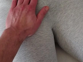 Touching her pussy in grey yogapants