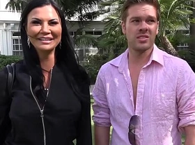 Jasmine jae is a hot milf with big tits and a pierced clit the trio go to the beach where jasmine exposes her pussy for the public to see