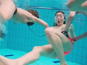 Three hot horny girls swim together