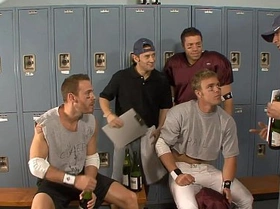 Threesome jocks in locker room