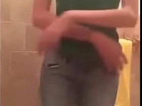 Teen strips for you in the bathroom