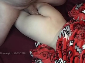 Tiny petite skinny babe loves the prone bone - lying facedown and moaning while taking the thick fat cock of somegirth doggystyle