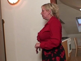 Two repairmen fuck busty grandma from both ends