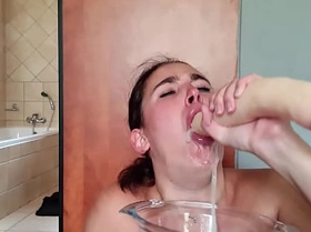 Gathering saliva as i repeatedly fuck my throat with a double ended dildo saliva fetish
