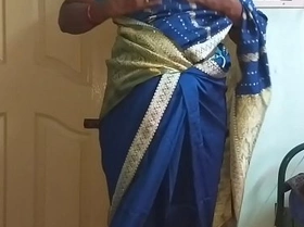 des indian horny cheating tamil telugu kannada malayalam hindi wife vanitha wearing blue colour saree  showing big boobs and shaved pussy press hard boobs press nip rubbing pussy masturbation
