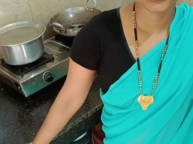 Newly married housewife was chatting with husband and getting fuck with step-brother in kitchen in doggy style dirty hindi audio