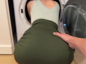 Stepson fucks stepmom while she\'s stuck in the washing machine