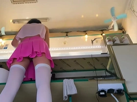 I couldn\'t resist myself and I had to kiss her naked ass at work when she\'s bended on a counter