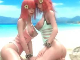 Devola and popola fuck in the ass with a guy on the beach - nier automata