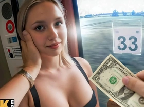 HUNT4K. Blonde babe sucked a cock in the TRAIN STATION WC!