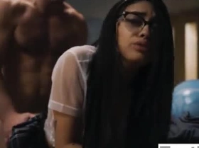 Bratty Nina Pink bends over for her teacher\'s massive cock in a steamy, sensual encounter.