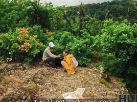 In the lush forest, a beautiful European girl eagerly pleasures a stranger, then shares a passionate kiss with her watching boyfriend.