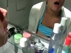 Cumshot fucked bathroom the in sister and face